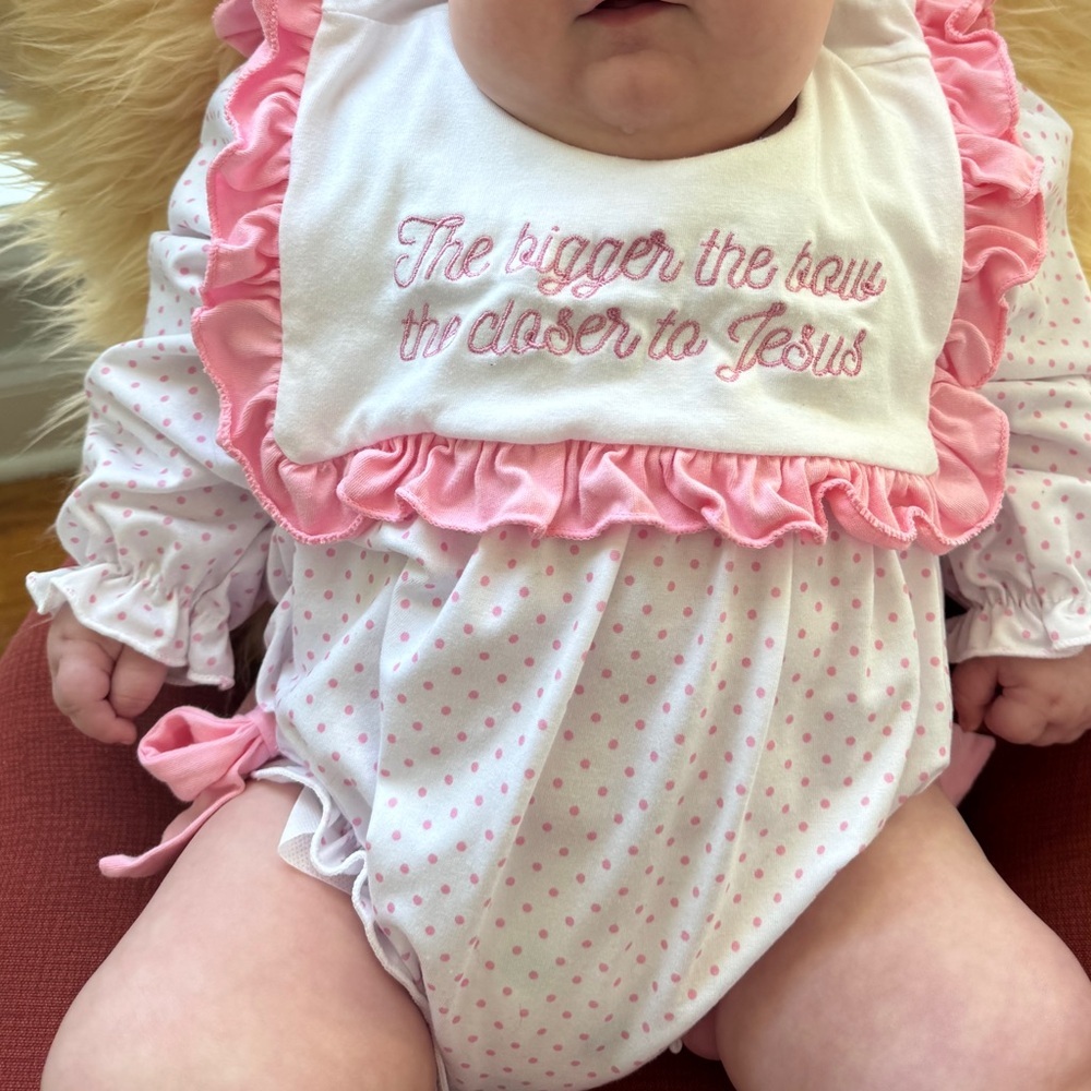 Baby Girl Pink Smocked Bubble Romper “The Bigger the Bow” Boutique Style NEW